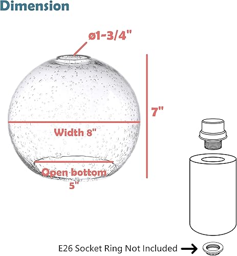 Miniatura 9 de Aspen Creative 28009-63-1 Pantalla de vidrio martillado transparente para luces colgantes, apliques de pared y postes de lámpara, tamaño de ajuste