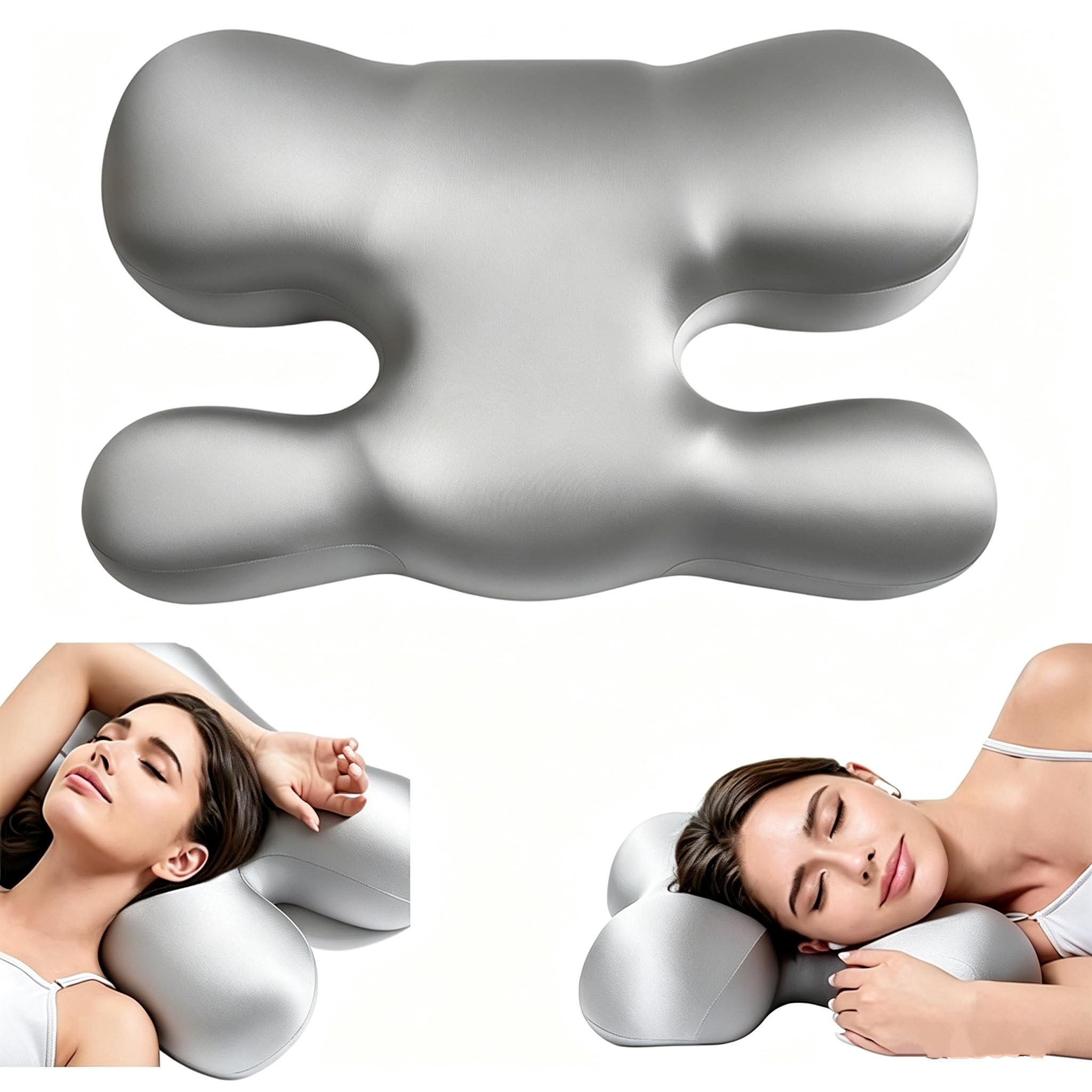 Oreiller Cervical Ergonomique Mémoire de Forme,Taie d'oreiller en Satin Forme de H Coussin pour Dormir sur Le Côté et sur Le Dos,Soulagement de la Pression