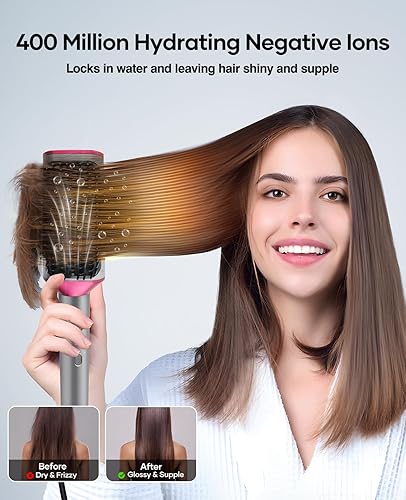 Miniatura 2 de Cepillo alisador de cabello  Cepillo térmico para mujer, más 3 cerdas densas de cerámica para cabello grueso y rizado, 16 temperaturas, cepillo