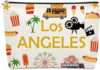 Los Angeles Themed Makeup Bag Fun Travel Gifts for Beach Vacation Los Angeles Lovers Cosmetic Bag Girls Trip Gifts for Women Birthday Christmas Bachelorette Party Friendship Present