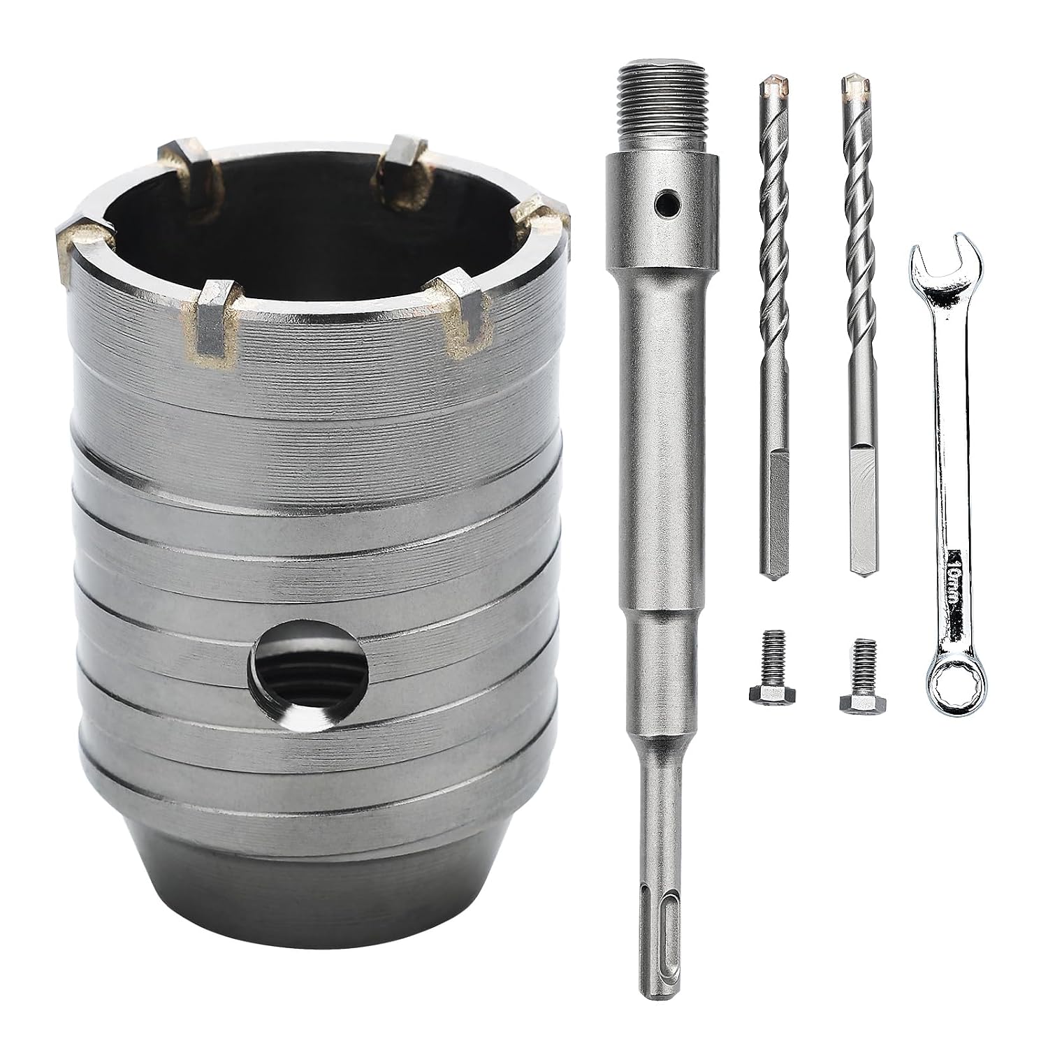 2-1/16 inch / 52mm concrete hole saw with sds plus shank connecting rod,concrete drill bit,6.3mm tungsten carbide tip cement hole saw for concrete cement brick wall (52mm (2-1/16 inch)) 52mm ( 2-1/16 inch )
