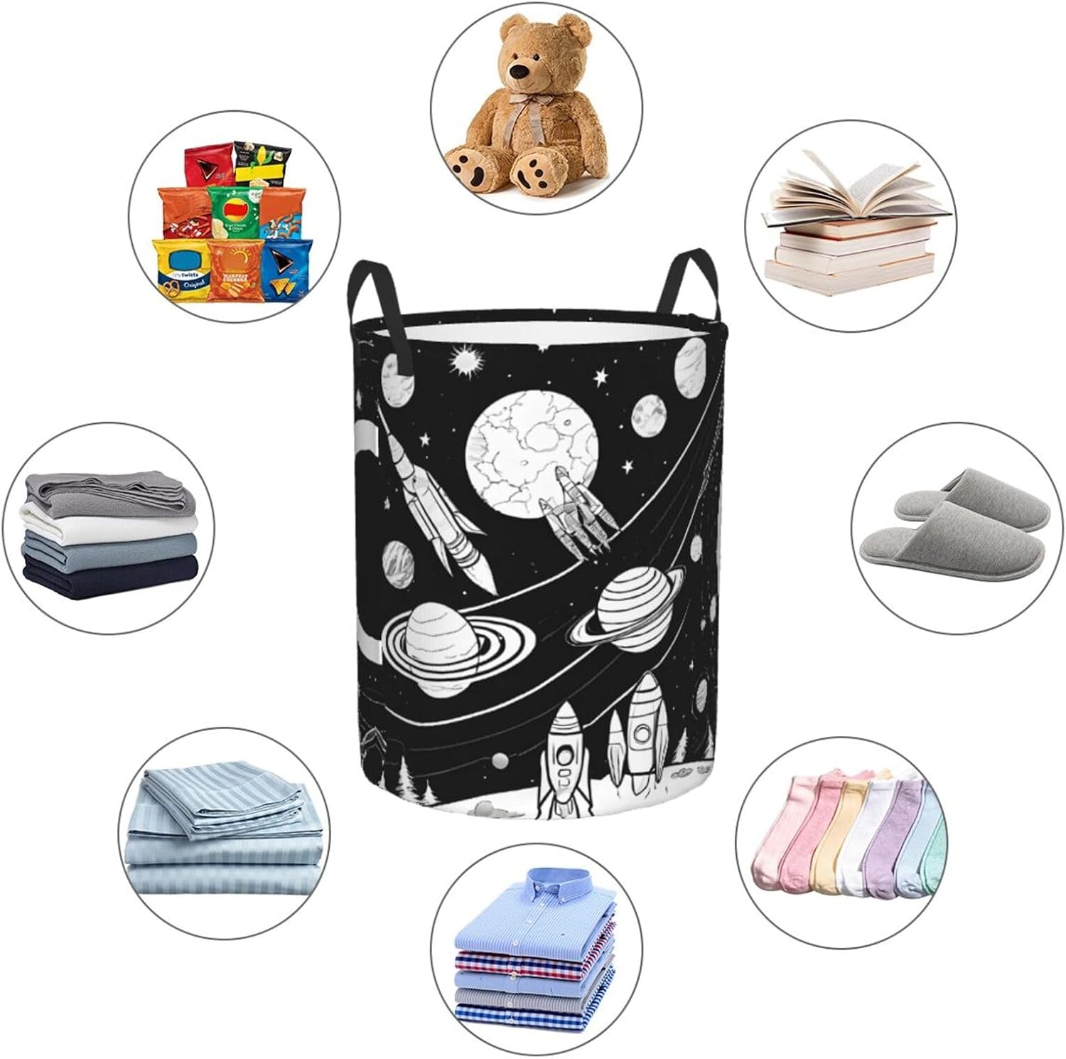 (Astronaut And Alien) Collapsible Laundry Baskets with Handles Waterproof 16.5 x 13.8 in Laundry Hampers Blanket Toy Storage Basket Laundry Room Organization image 5