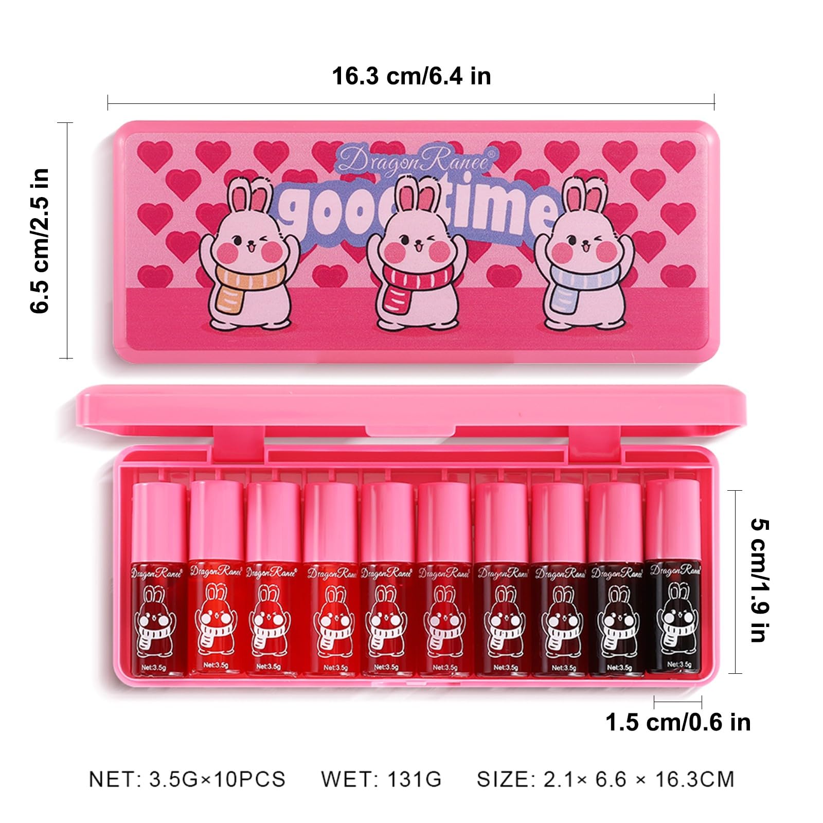 Juego de 10 tintes de labios bonitos y brillantes y pintalabios mate con mini lápiz labial de larga duración y secado rápido para regalo de maquillaje (conejo, brillo de labios) 7