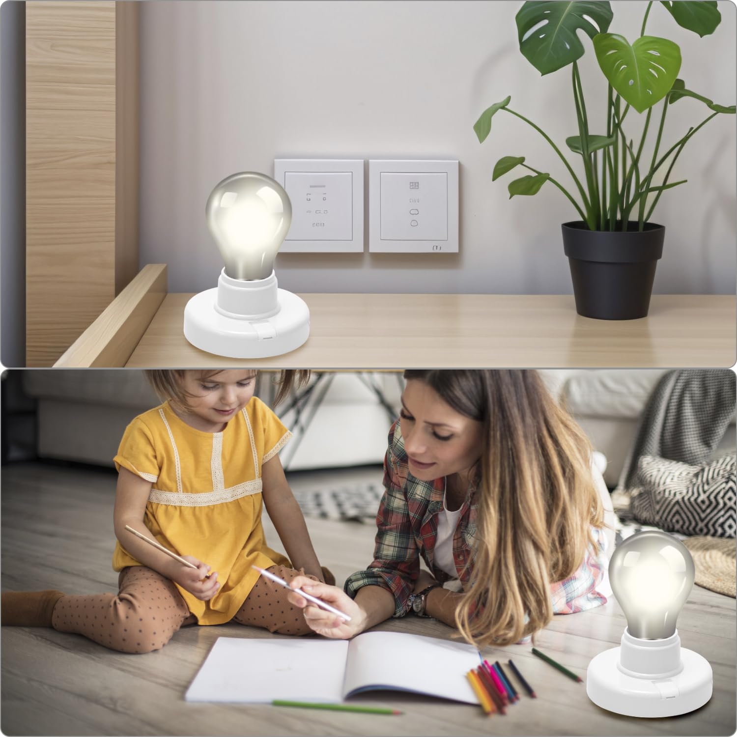QWORK E26/ E27 Plug-in Lamp Holder with On/Off Switch | E26 Screw Light Bulb Socket | 15ft Extension Cord | All-Copper Inner Ring | 60W Max | 2-Pack