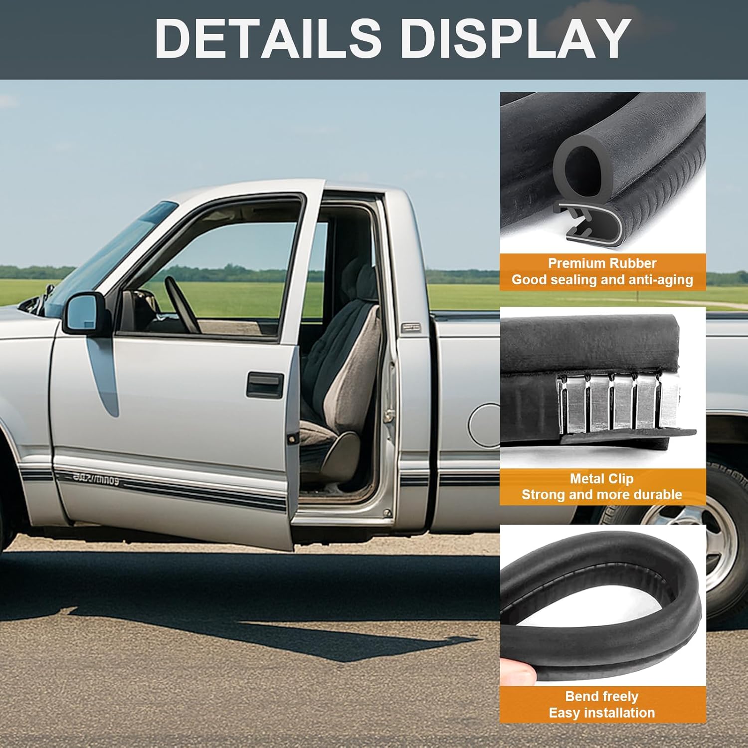 Door Seal Weatherstrip Rubber Trim Truck Car Weather Stripping for 1988-2000 Chevy GMC C1500 C2500 C3500 K1500 K2500 K3500, Blazer Suburban Tahoe Yukon, Front Left & Right