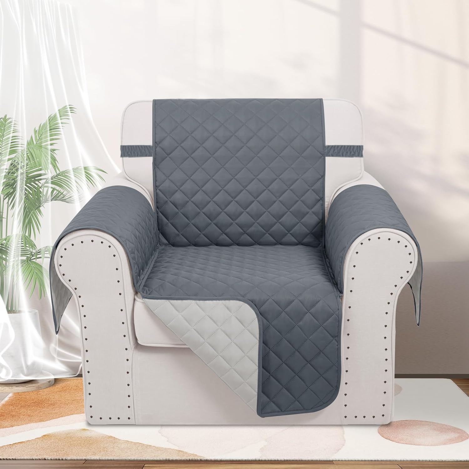 Stylish Reversible Sofa Cover - 3 Seater, Navy Blue -10