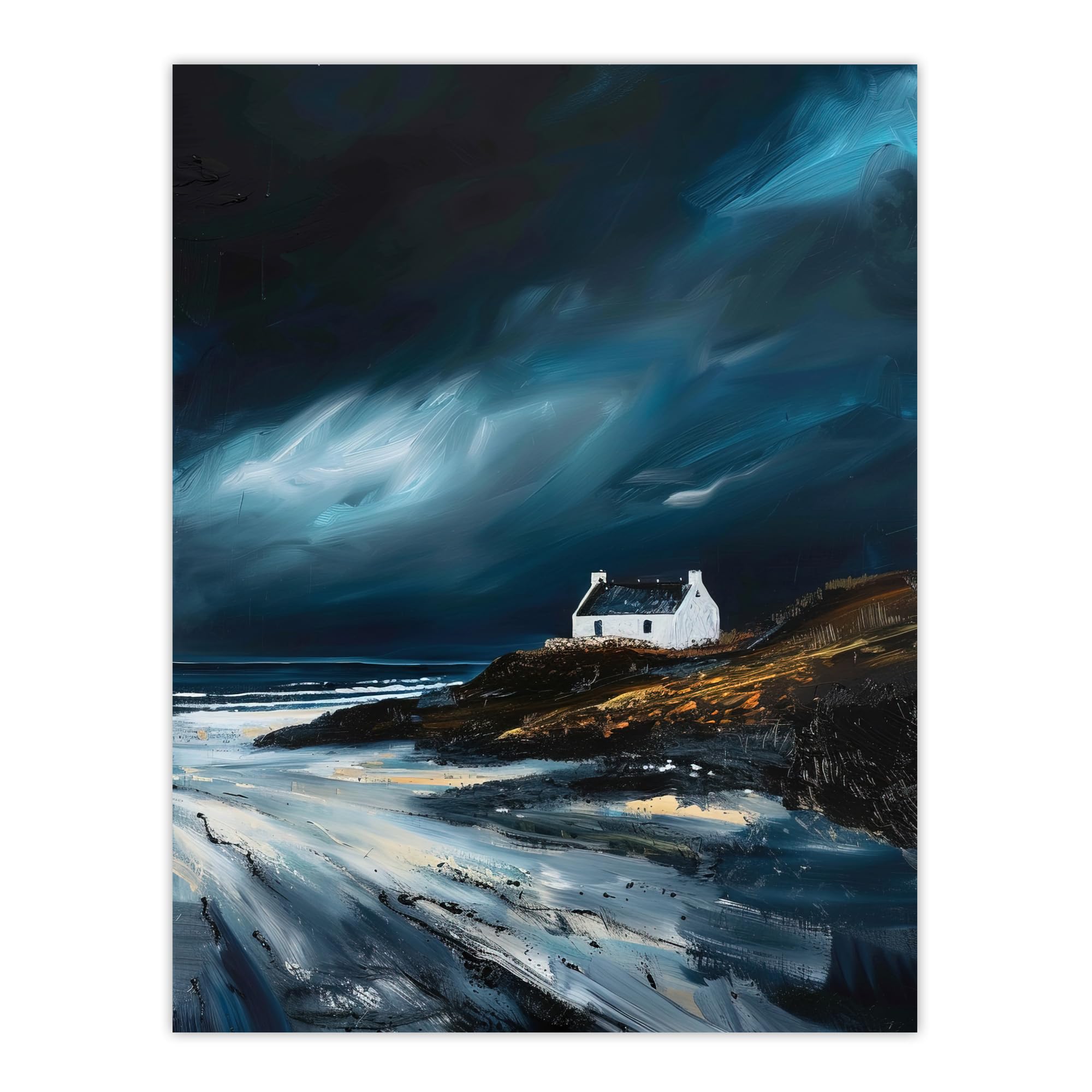 Artery8 Scottish Isle Cottage Oil Painting Stormy Coastal Living Room Unframed Wall Art Print Poster Home Decor Premium