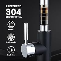 Vista 4 de WEWE Grifo de Fregadero de Cocina, Grifo de Cocina Extraíble, Grifo de Cocina Negro y Cromado con Rociador de Acero Inoxidable de Una Sola Manija