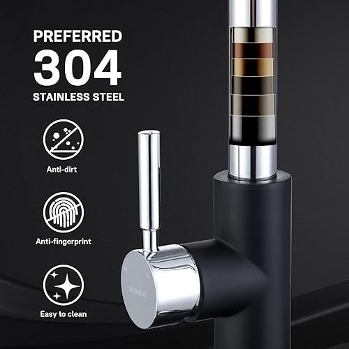 Vista 82 de WEWE Grifo de cocina en cascada con rociador extraíble, 3 modos (barrido/corriente/cascada) modo de interruptor giratorio, grifo de fregadero