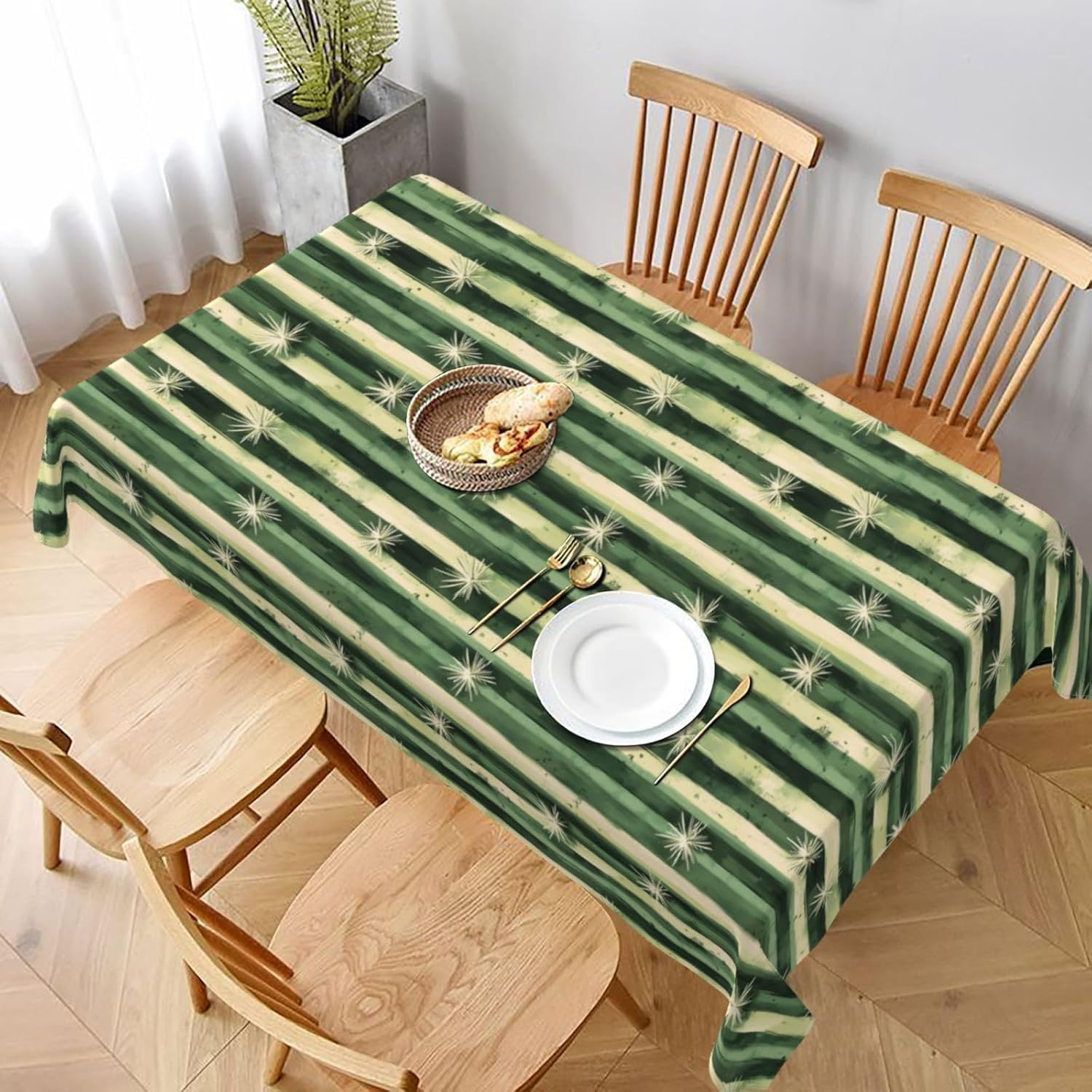 Kwadratowy obrus 160 x 160 cm naturalny kaktus, tkanina poliestrowa odporna na plamy i zmywalna, ochraniacz na stół dla 4-6 osób, do użytku w kuchni, salonie, wewnątrz i na zewnątrz 6445v