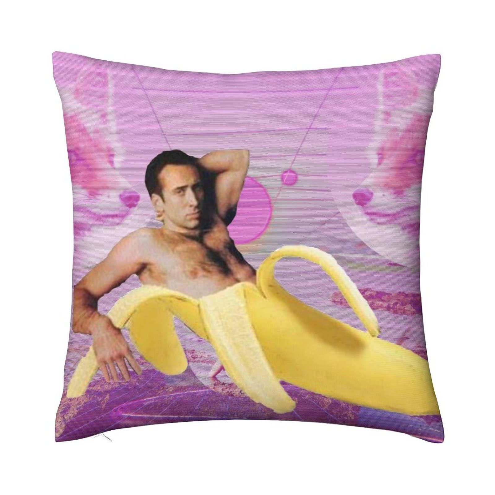 Nezuko Nicholas Cage Banana Vaporwave Velvet Throw Pillow Cover Cozy Velvet Square Throw Pillowcases Home Decorative for Bed Couch Sofa Living Room Cushion Covers 18"X18" … - 
