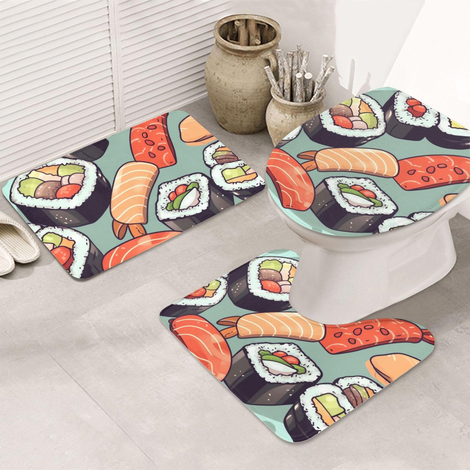 Tapis de bain en microfibre lavable avec contour WC en U Sushi