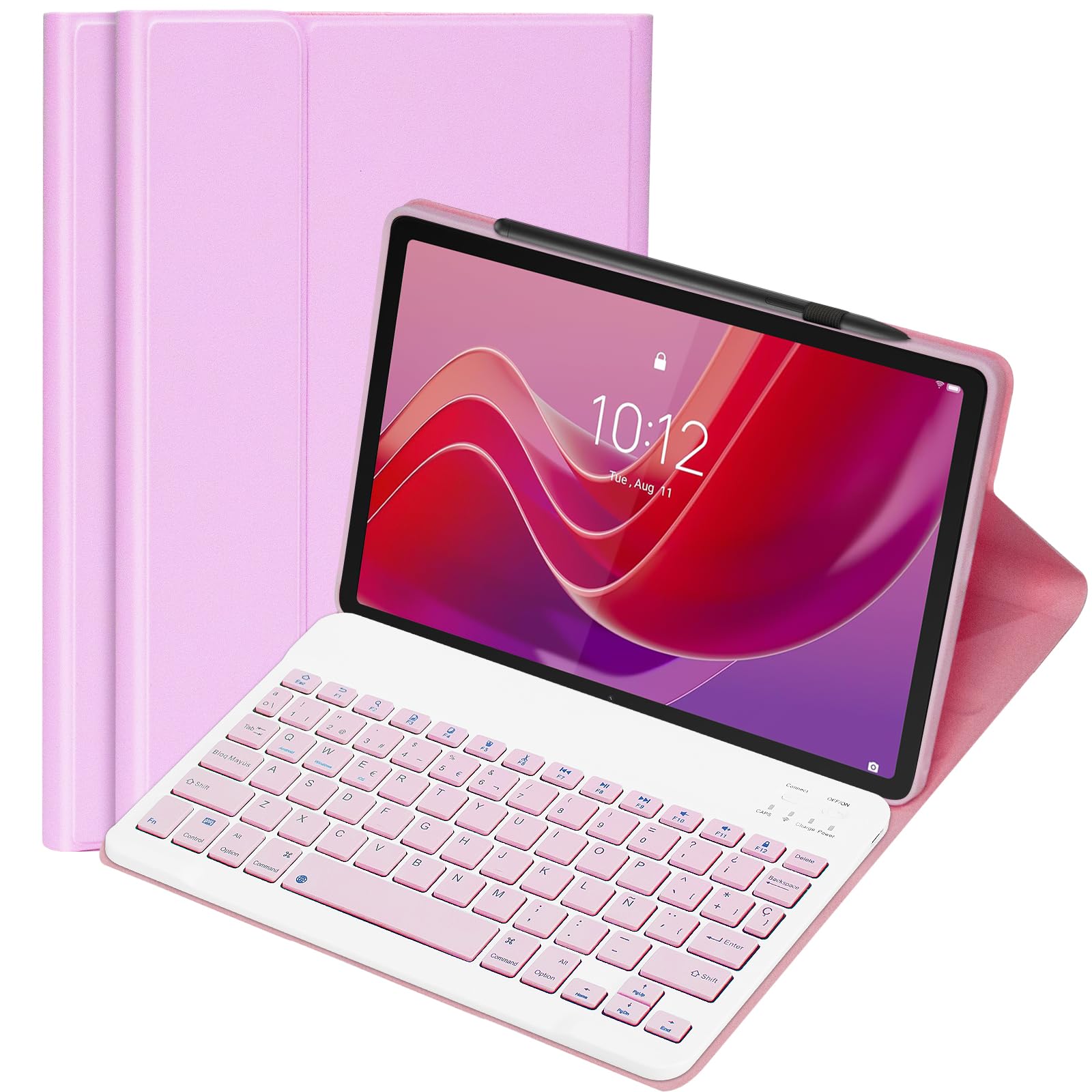 Funda con Teclado para Lenovo Tab M11 (TB-330FU/330XU) 11", Español Ñ, Funda Giratoria Y Teclado Bluetooth Desmontable con Portalápices (Rosa)