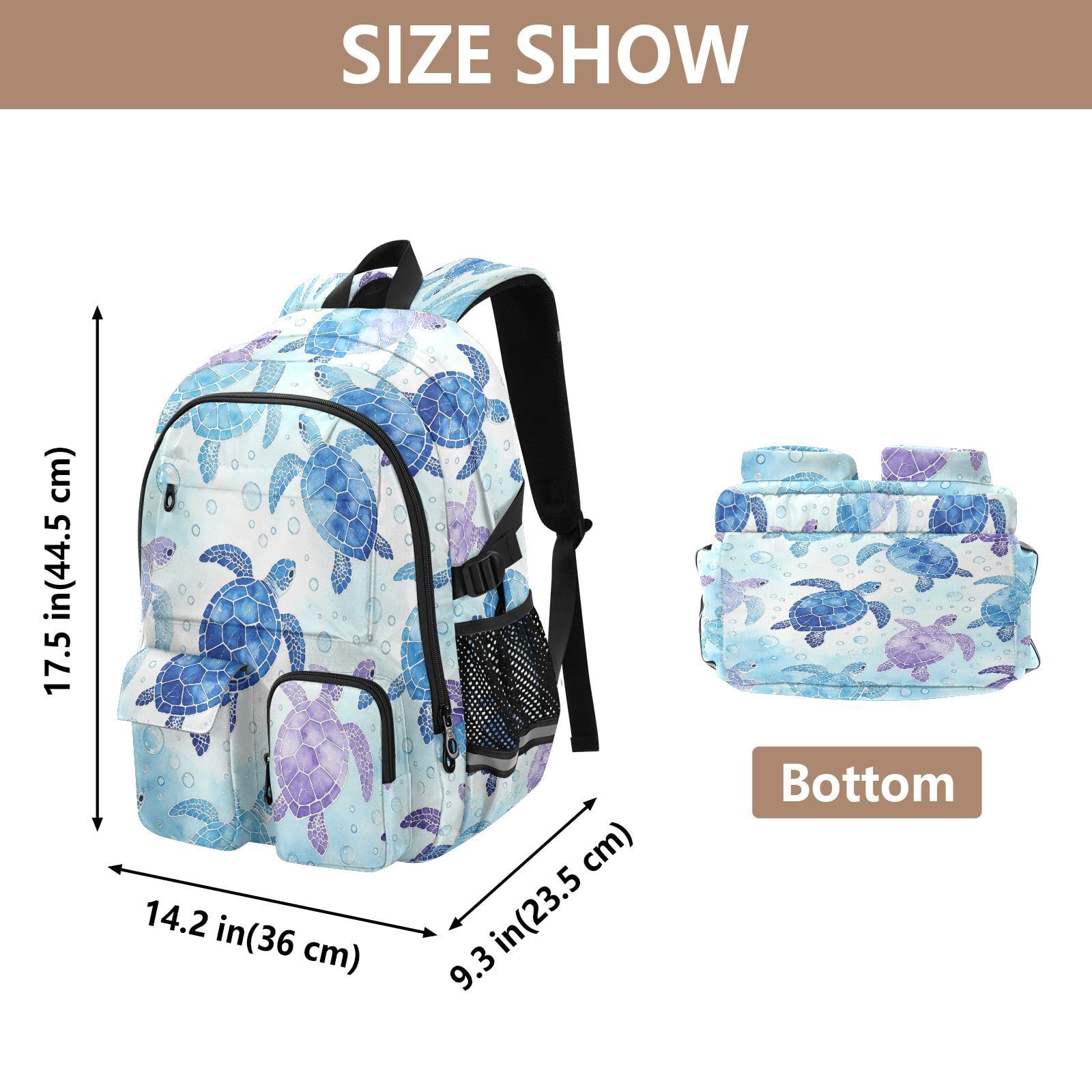 Rucksack mit Schildkrötenmuster und mehreren Taschen für Schule, Reisen, Outdoor, Uni, 44,5 cm (17,5 Zoll) Laptop-Rucksack für Damen und Herren