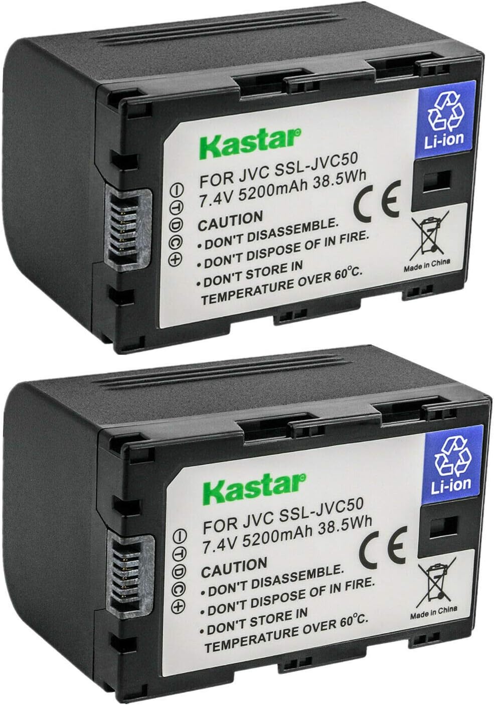 Kastar 2X Battery Replacement for JVC SSL-JVC50 SSL-JVC75 BN-S8I50 and JVC GY-HMQ10 GY-LS300 GY-HM200 GY-HM200U GY-HM200SP Sports GY-HM600 GY-HM620U GY-HM650 GY-HM660U GY-HM660SC DT-X Monitors Series