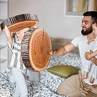 Vista 7 de Queekay 2 cojines redondos decorativos de madera para suelo, impresión digital 3D, decoración de bosque, almohada circular suave, lindo muñón