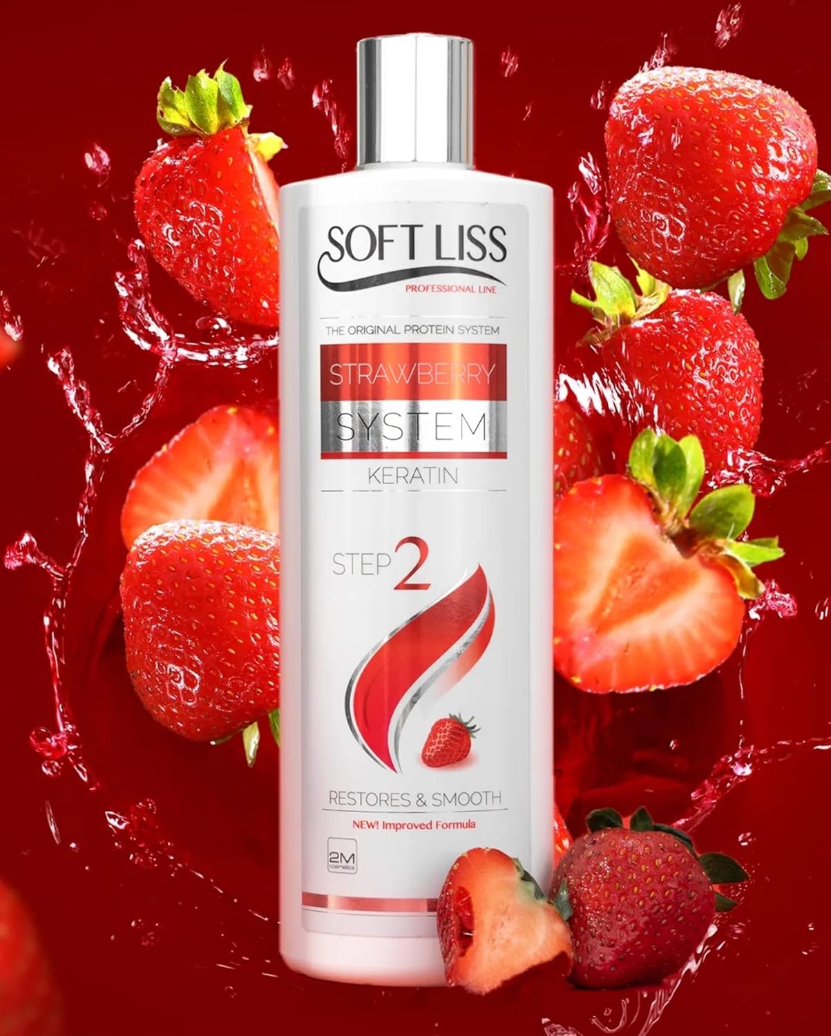 Keratin Brazilian Treatment Soft Liss Morango Kit 8oz Formaldehyde Free Unisex Hair Treatment Strawberry Scent Keratin and Strawberry Extract-based Straight Hair Care Agent