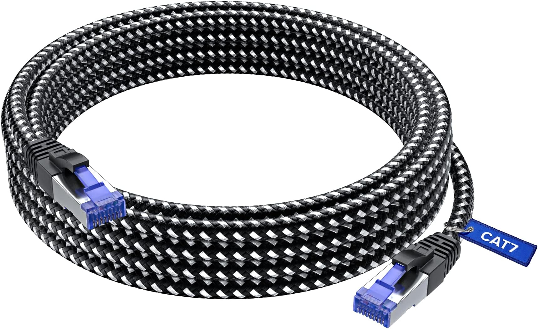 Cat7 Ethernet Cable 15ft (Black) - Braided High-Speed Network LAN Cables for Gaming, Streaming, Router, Modem, PC, PS5, Xbox - Durable & Tangle-Free Design