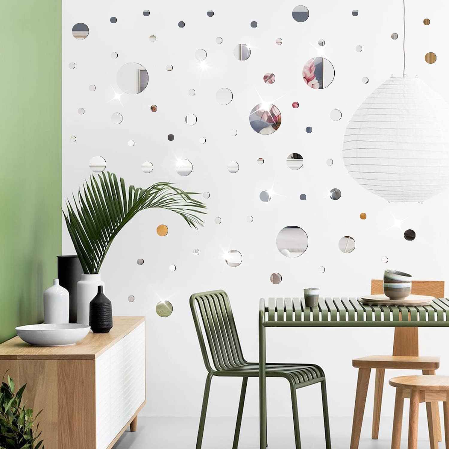 NAILDOKI DIY Wall Decals Acrylic Mirror Sticker Set 60 Pcs, Circle Mirror Wall Stickers for Living Room Bedroom Decor (Silver) - Image 5
