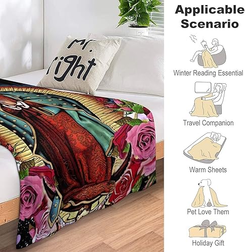 Miniatura 6 de Manta Virgen María de Nuestra Señora de Guadalupe suave de franela para regalo para entusiastas de María mantas cálidas de cuatro estaciones para