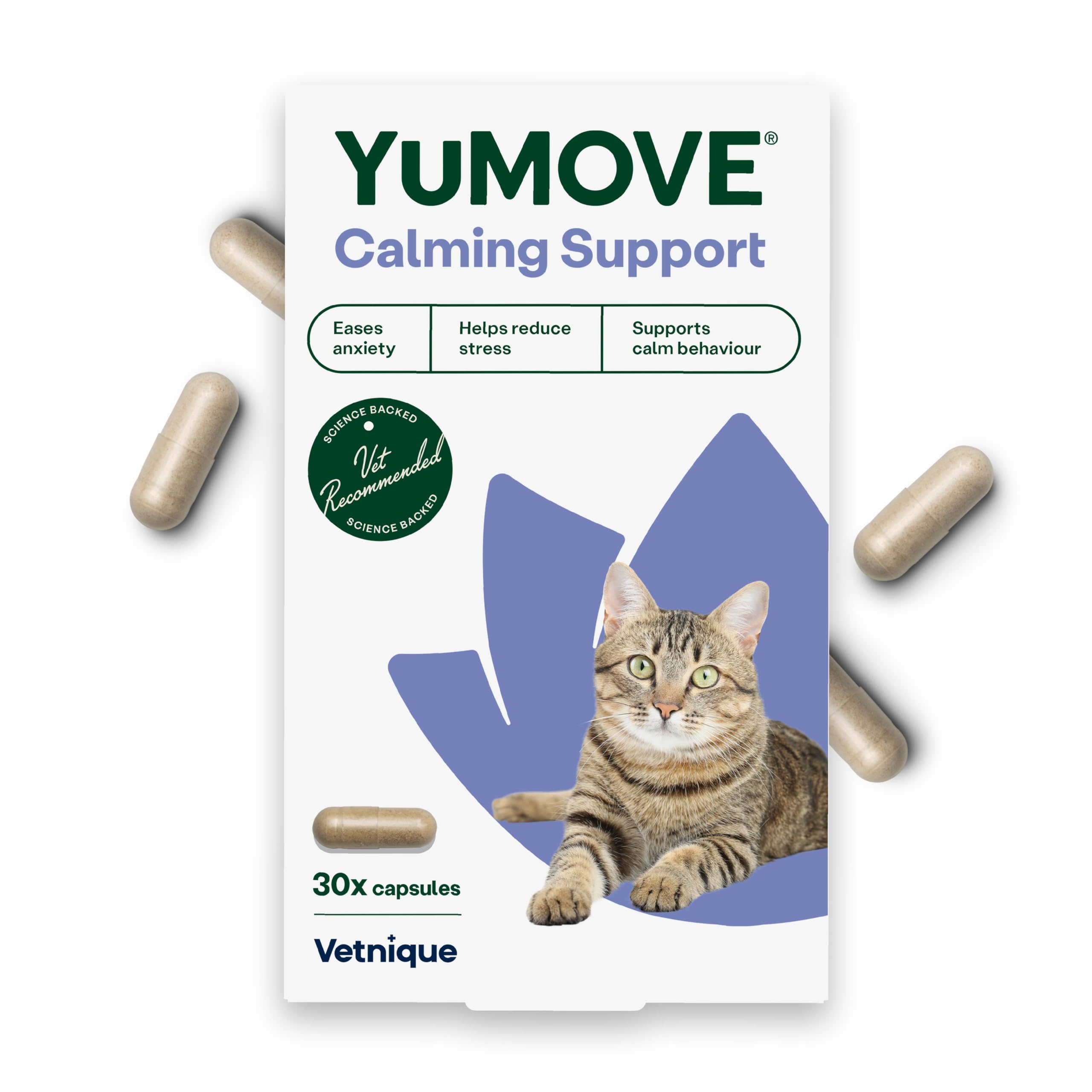 YuMOVE Calming Care Cats Tasty Treats Supplements, Anxiety Relief Calming Tablets for Cats who are Stressed or Nervous, Adult Cat, 30 Capsules