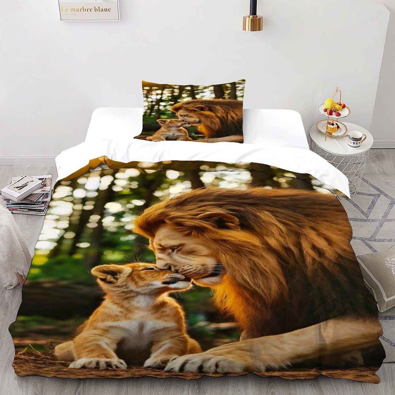 Housse de couette lionceau 135x200 avec taie d'oreiller en microfibre pour lit simple