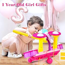 Kids Drum Set for Toddlers, Toddler Drums Toys for Girl with 2 Sticks, Beats Flash Light and Microphone Baby Drum Sets Girl Gifts First Birthday Gifts
