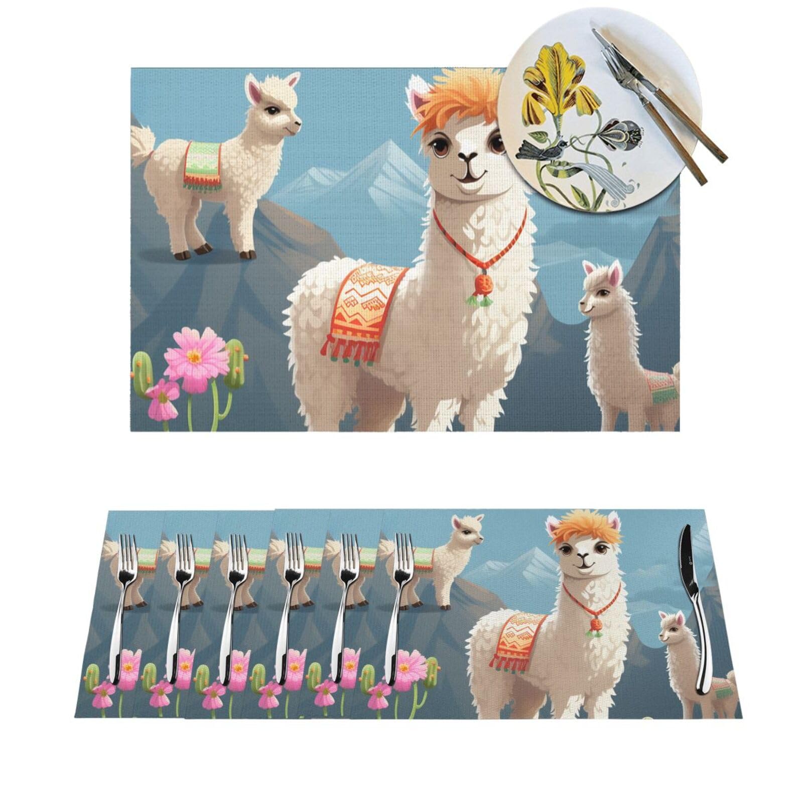 Napperons lavables en PVC pour éviter les taches de cuisine, sets de table lama antidérapants
