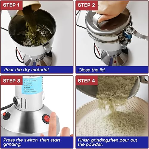 Miniatura 5 de Molinillo eléctrico de grano de alta velocidad de 5.29 oz, molinillo de hierbas de especias, 750 W, 70-300, malla de acero inoxidable de 28000 rpm,