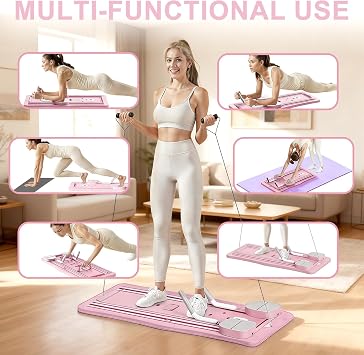 Foldable Pilates Board Reformer Machine Set with Ab Roller & Timer,Pink