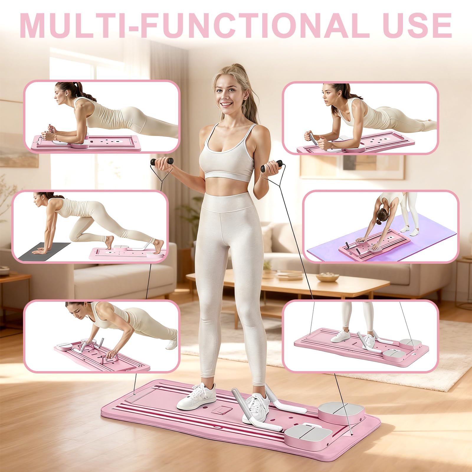 WingFly Pilates Reformer, 5 en 1 Pilates Board Pliable avec Roue Abdominale à Rebondissement Automatique et Minuterie, AB Roller Machine Multifonctionnel pour la Maison et la Salle de Sport