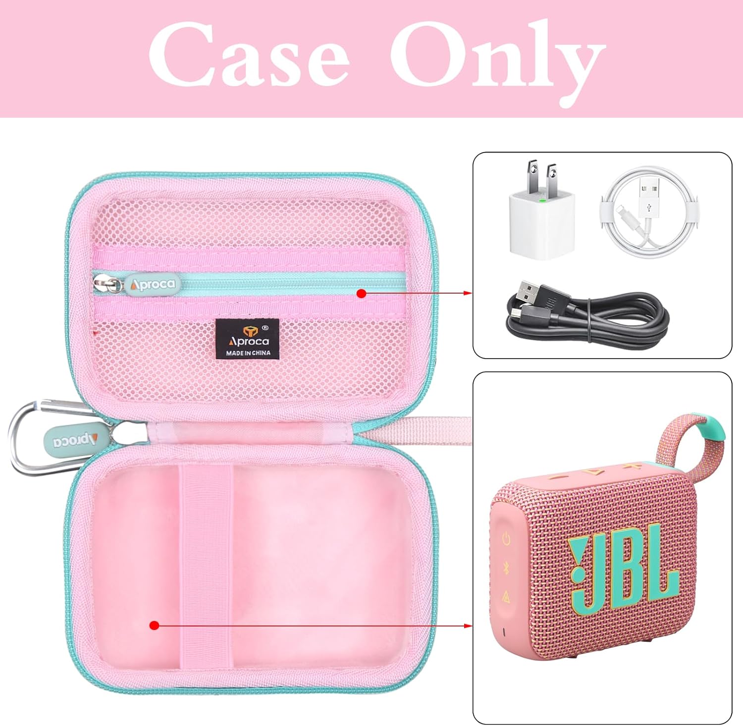 Aproca Case Compatible with JBL Go 4 / Go 3 Ultra-Portable Waterproof Dustproof Bluetooth Speaker, Portable Storage Bag for Accessories -Pink (Case Only) - Image 2