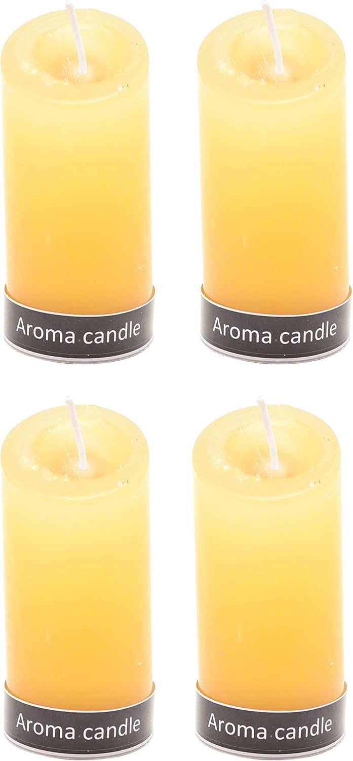 Home Decorative Highly Fragranced Ylang Ylang Scented Aromatic Pillar Candles Long Burning Aromatherapy Christmas Candles Gift Set (Pack of 4) (4.5" x 2" Diameter)