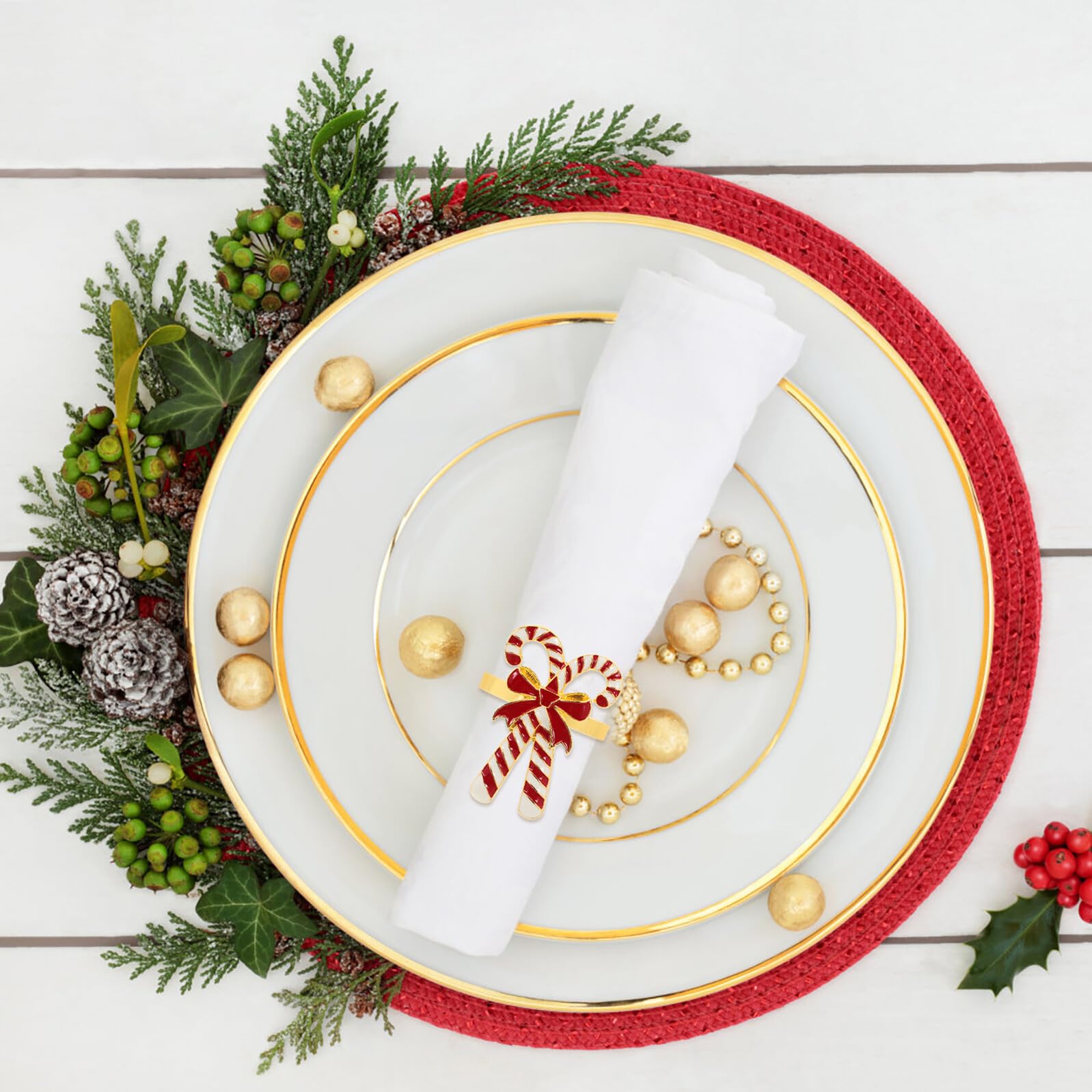 OUNONA Lot de 4 Ronds de Serviette de Noël en Alliage Anneaux Décoratifs en Forme de Nœud Rouge Accessoires Festifs pour Décoration de Table de Fête