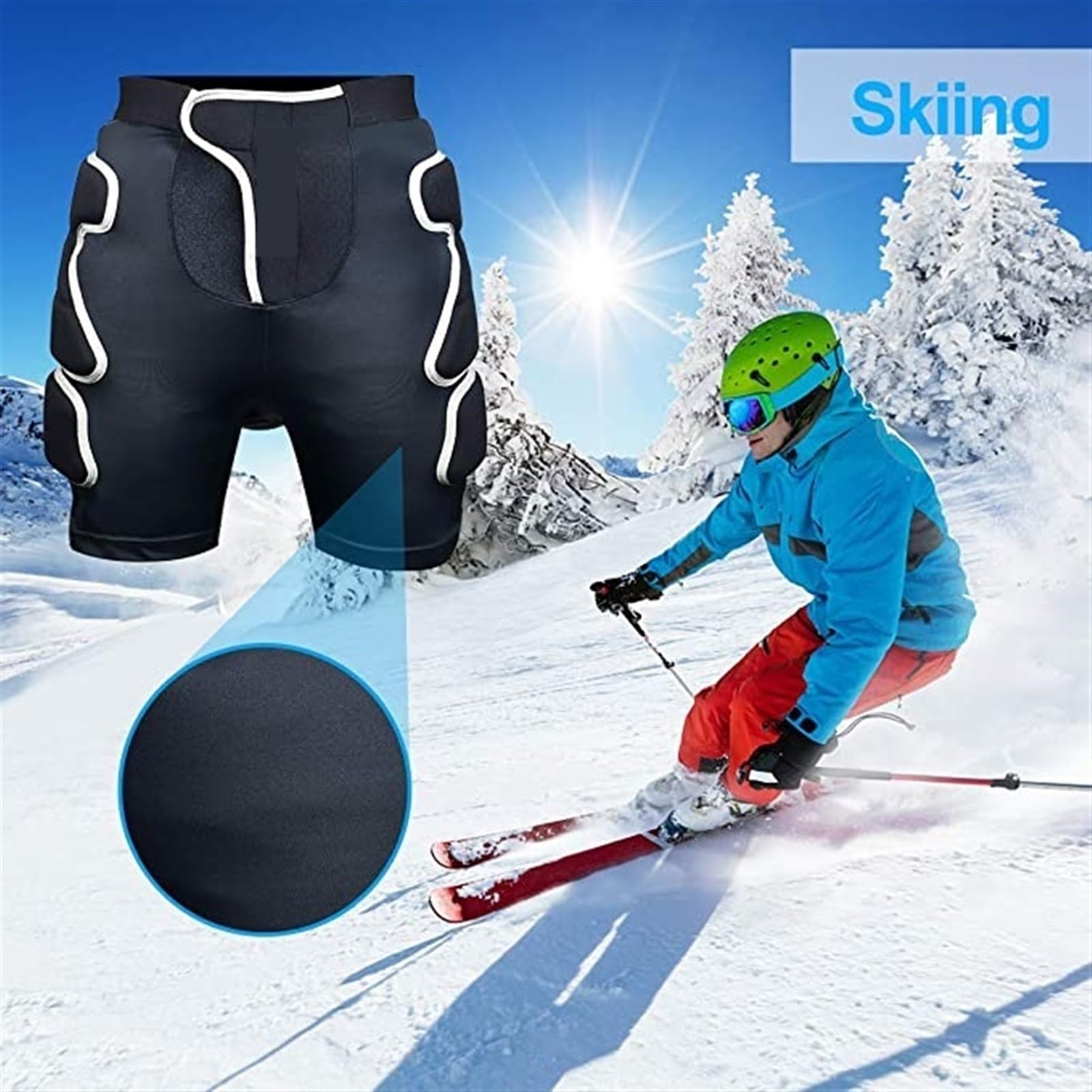 Short de Ski Rembourré Short de Protection rembourré de Ski SBR 3D EVA Équipement de Protection Contre Les Chocs rembourré for Snowboard, Skate et Ski(XL)