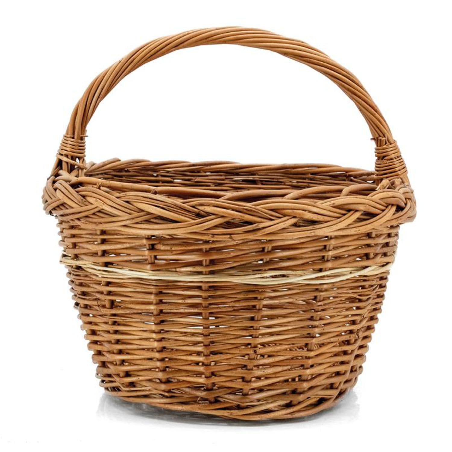 AUBRY GASPARD - Panier à Provisions Osier Lucette - Ovale Bicolore Beige et Caramel - Rebords Tressés - 40x30x22 cm - Poids 0,50 kg - Idéal Courses et Pique-Niques