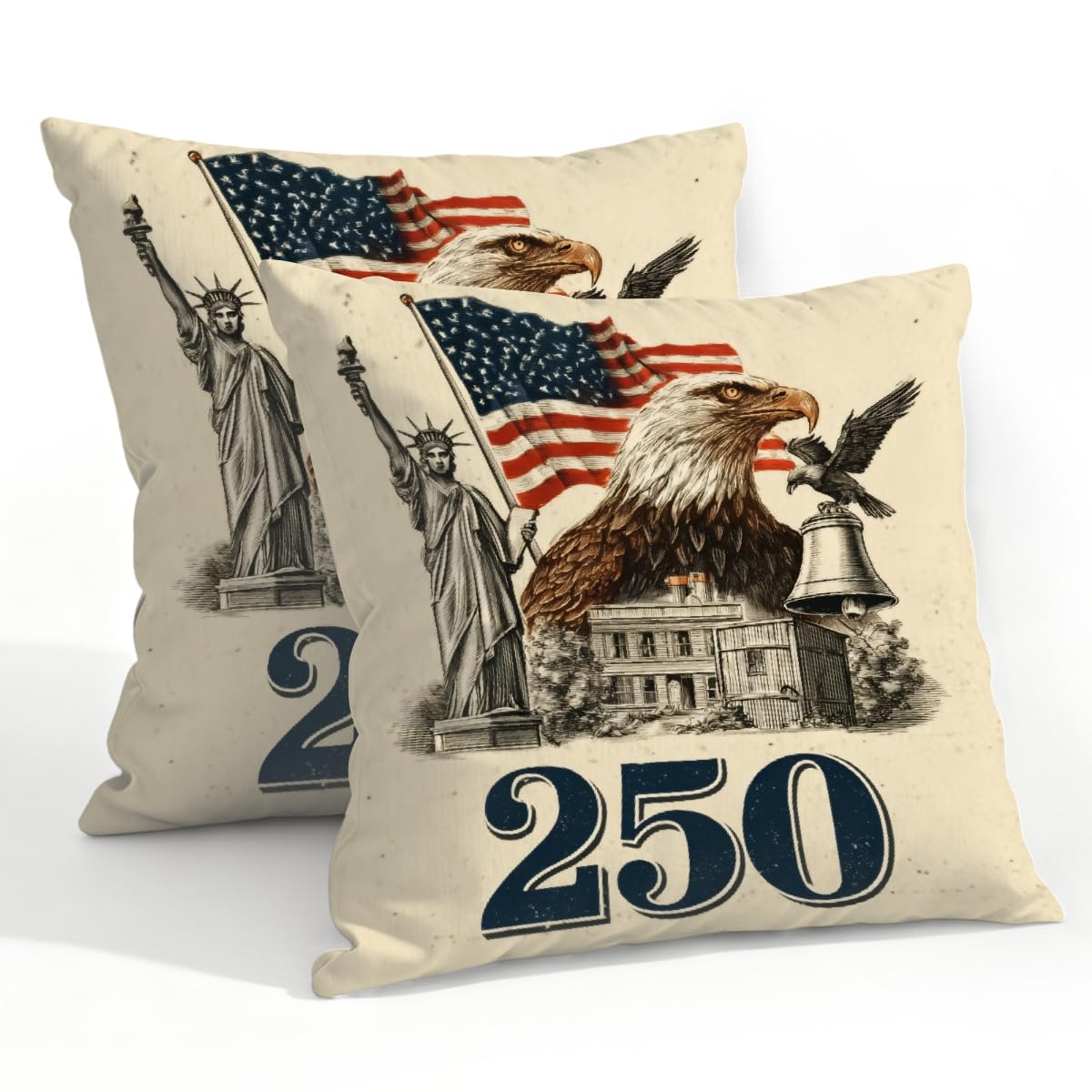 Outdoor Pillow Covers Waterproof Pillowcases 22x22in Set of 2 250th American Anniversary On Vintage Decorative Throw Cushion Case for Couch Sofa Garden Patio Furniture