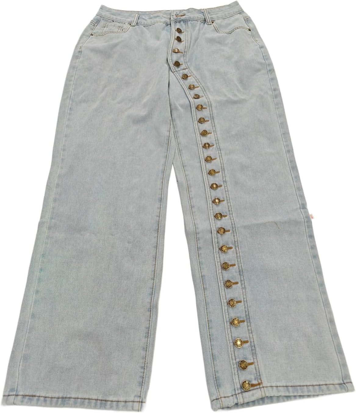 Women's Y2K Low-Rise Straight Leg Jeans Single-Breasted Wide Leg Denim Pants Trendy 2025