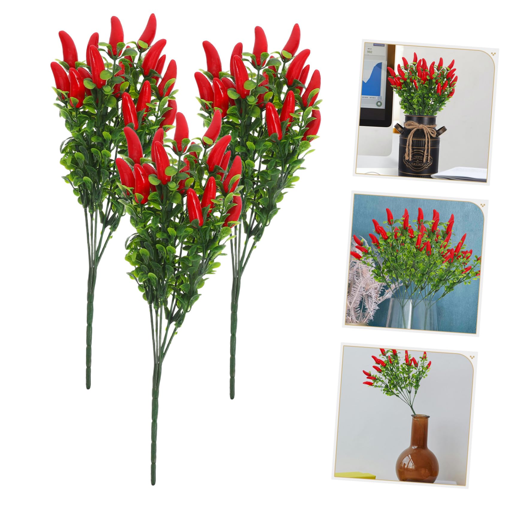 Bouquet di Peperoncini Artificiali Rossi, Rami Vegetali Finti Resistenti allo Sbiadimento, Decorazioni la Casa e Ufficio, Set da 10 Pezzi di Verdure Finte per Display