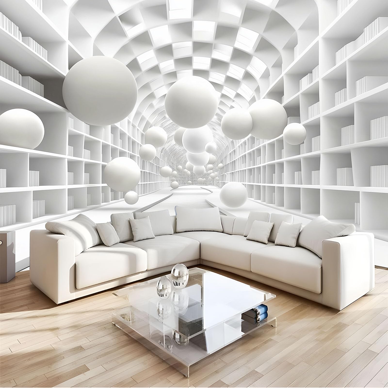 Papier peint panoramique bibliothèque pour salon moderne et chic - 7
