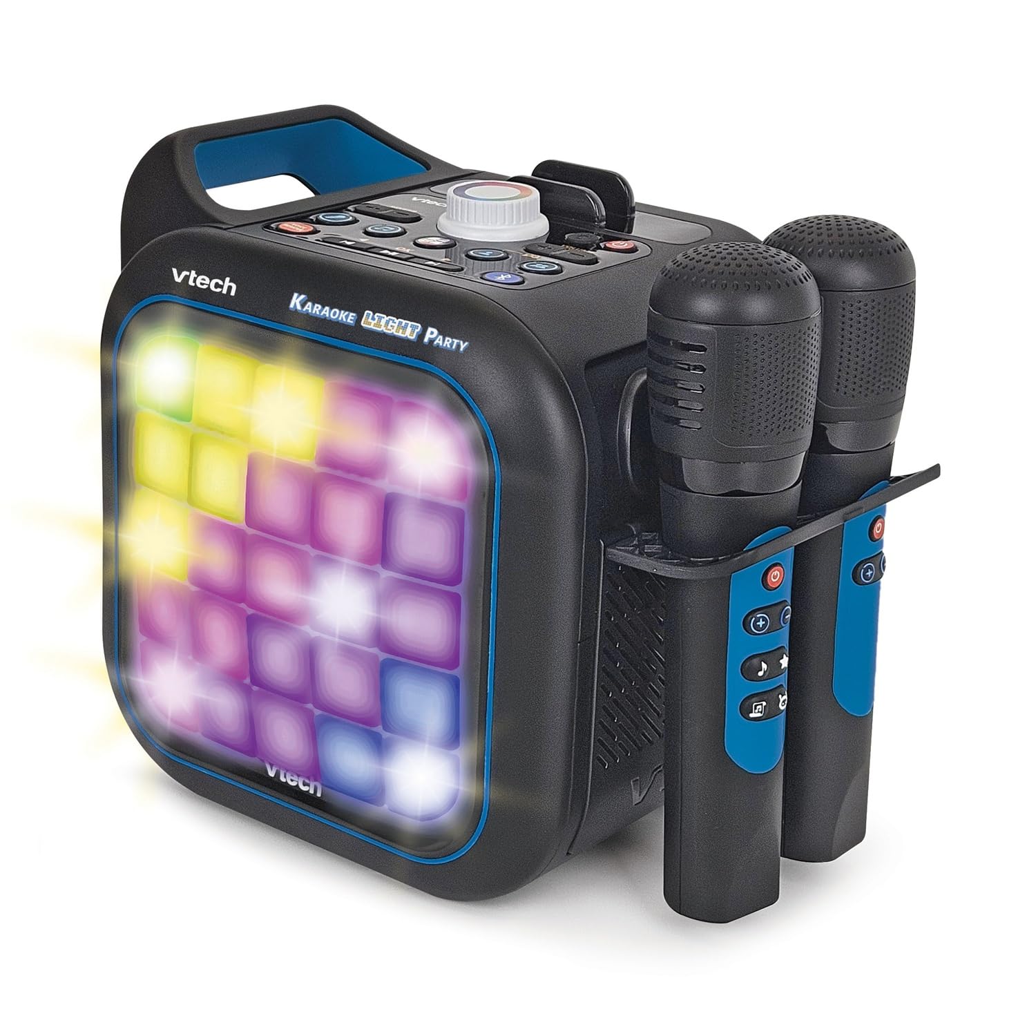 VTech - Karaoke Light Party Duo Disco Edition, Altavoz Potente, Karaoke Portátil con Bluetooth, 40W, Incluye 2 micrófonos inalámbricos, función Quitar Voz, Panel táctil, asa integrada, Versión ESP