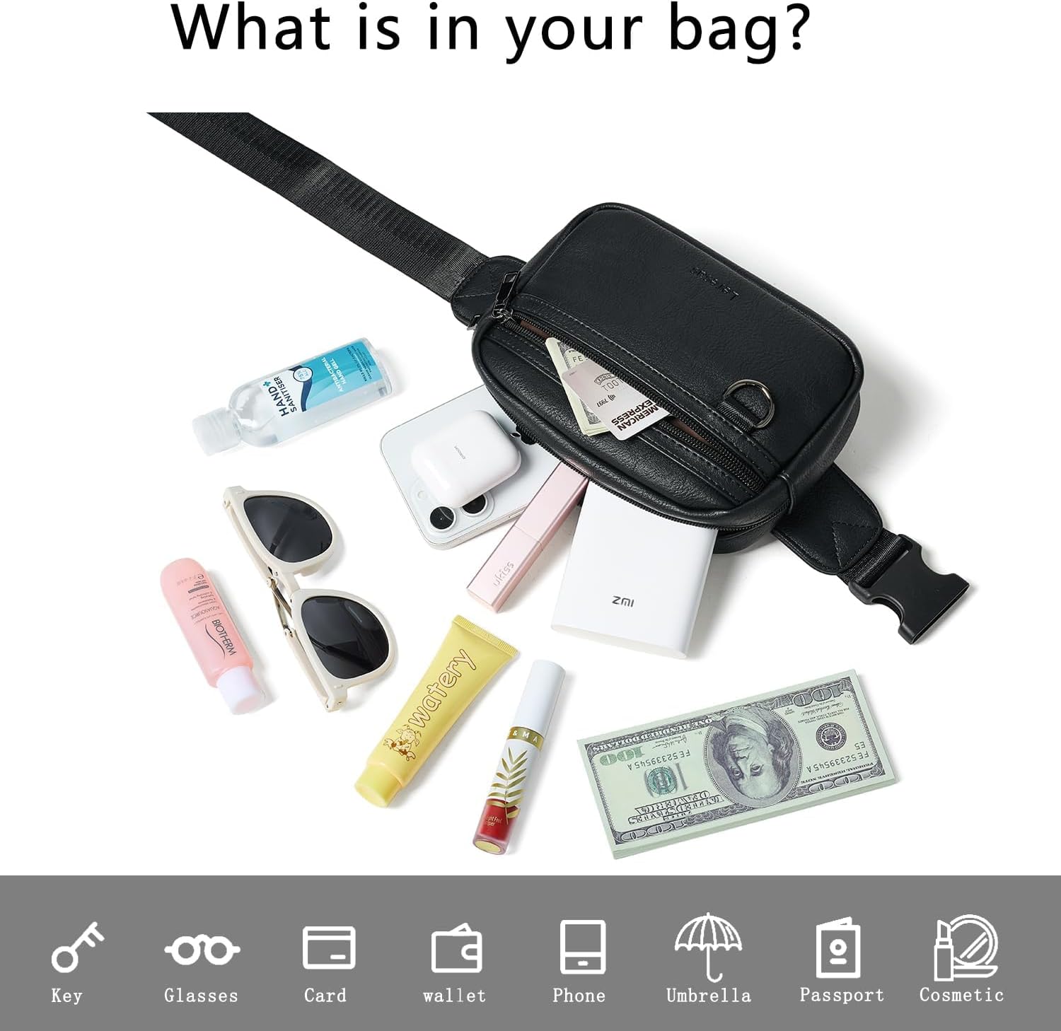 2L Fanny Packs for Women Men Corss Body Belt Bag Waist Pack Vegan Leather Trendy Travel Cycling Waterproof Black - Image 6