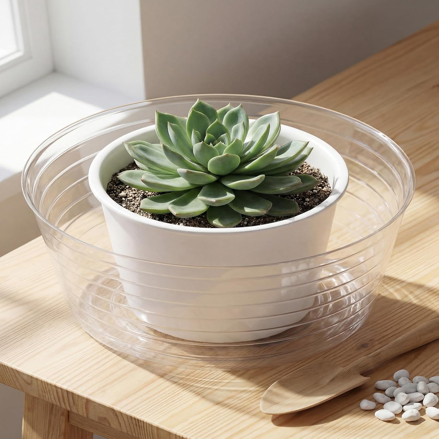 Hoolerry 15 Pcs Plastic Plant Saucer Clear Deep Drip Tray Thickened Clear Plant Saucers Trays for Pots Deep Drip Trays for Home Garden Indoor and Outdoor Potted (14 Inch)
