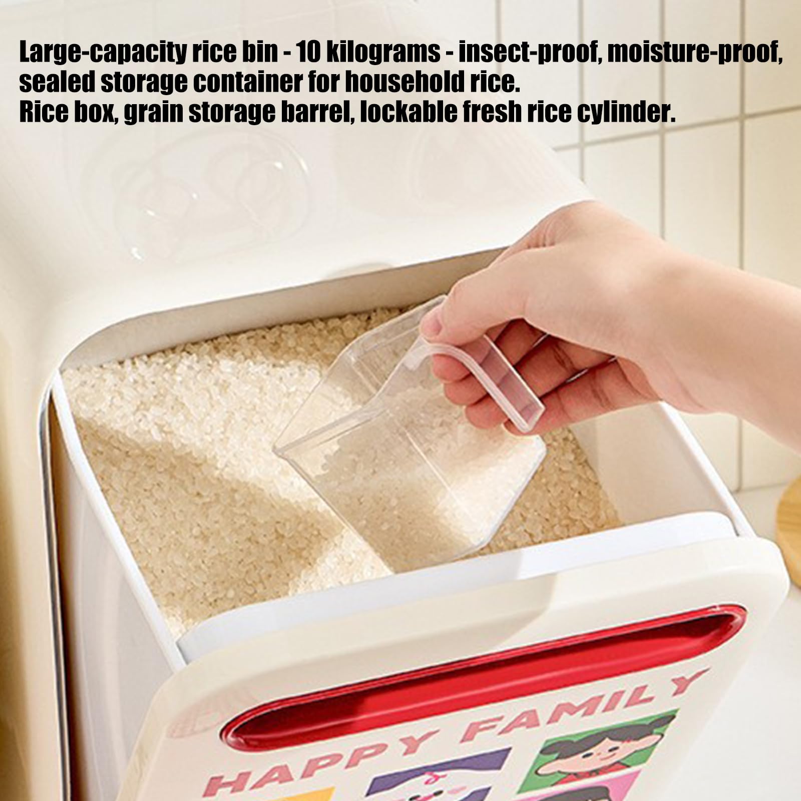 Contenitore per Riso con Maniglia ergonomica per Un Facile Accesso e Soluzione per Riso a Prova fuoriuscite per la conservazione degli Alimenti secchi