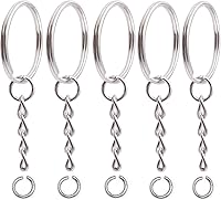 Vista 1 de KINJOEK 600 llaveros de 1 pulgada y 0.984 in, piezas de llavero dividido de metal, cadena chapada en níquel, llavero plateado con anillo de salto