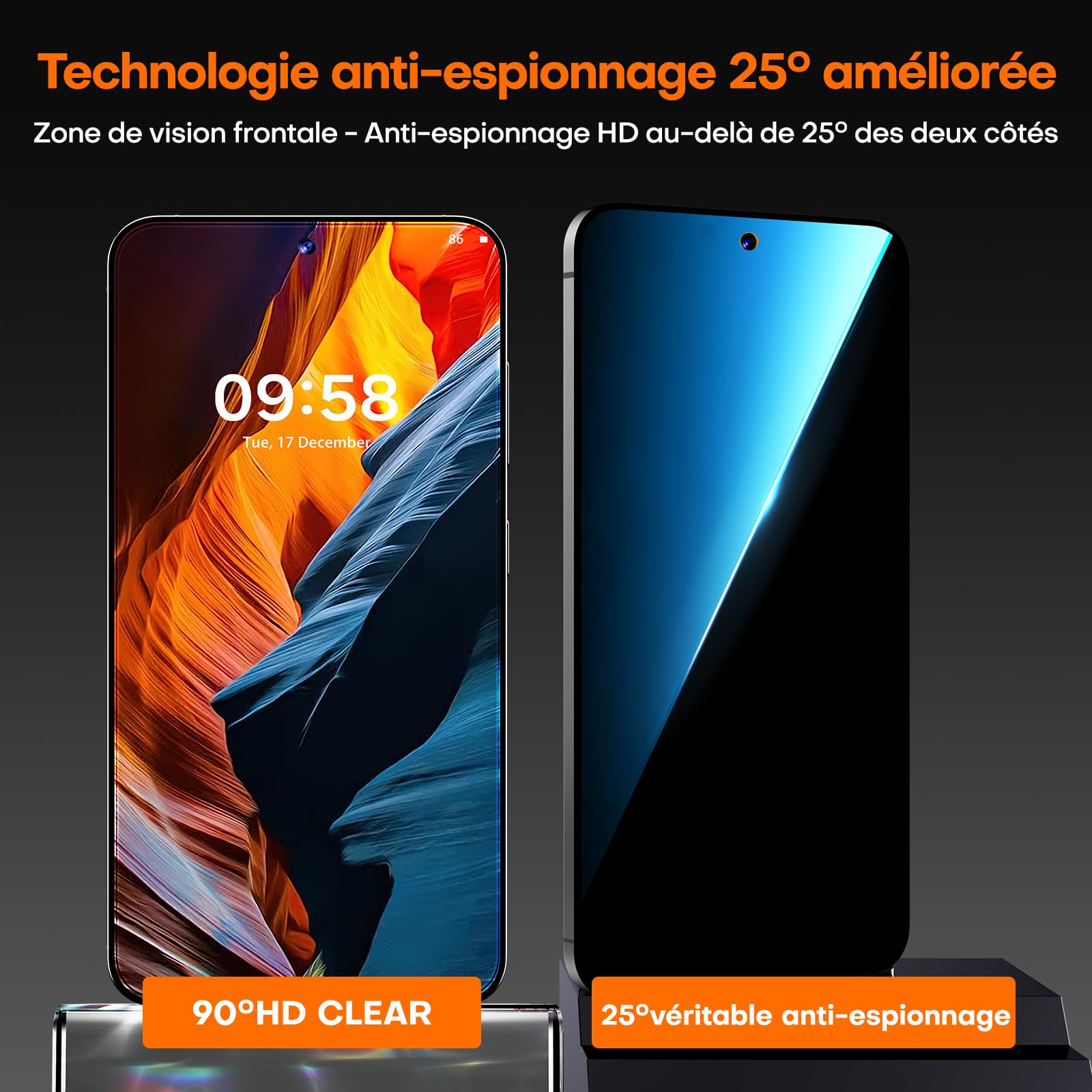Lot de 2 Verre Trempé Anti Espion pour Samsung Galaxy S25