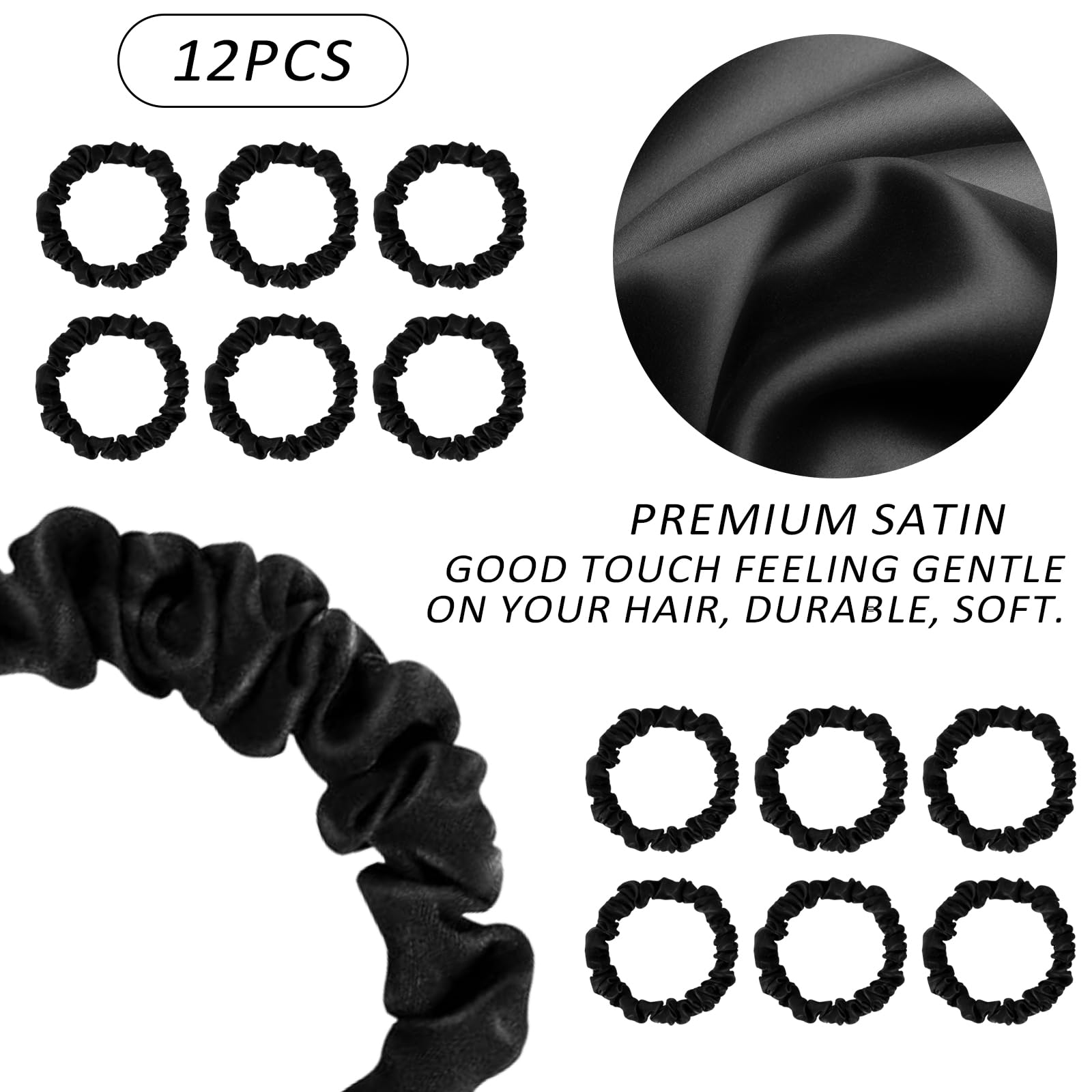 UILYNIU 12 Pcs Hair Scrunchies Skinny Hair Scrunchies, Hair Bands, Satin Hair Ties, Hair Scrunchie Sleep - Image 3