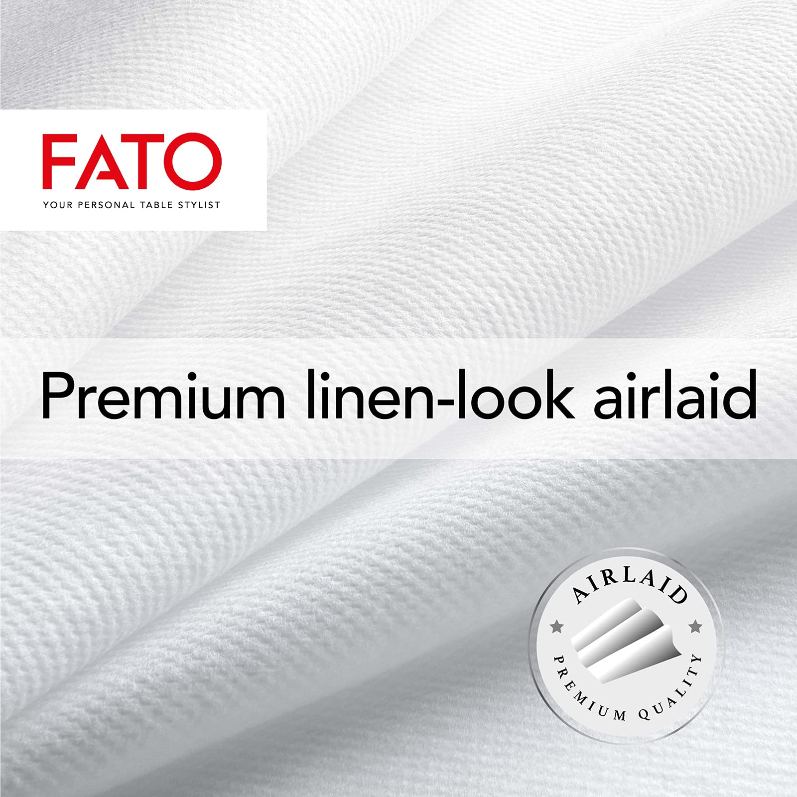 Fato - Droogpapieren servetten, airlaid, stof-effect, 50 stuks servetten, afmetingen 40 x 40 gevouwen in 4, kleur titanium zwart design