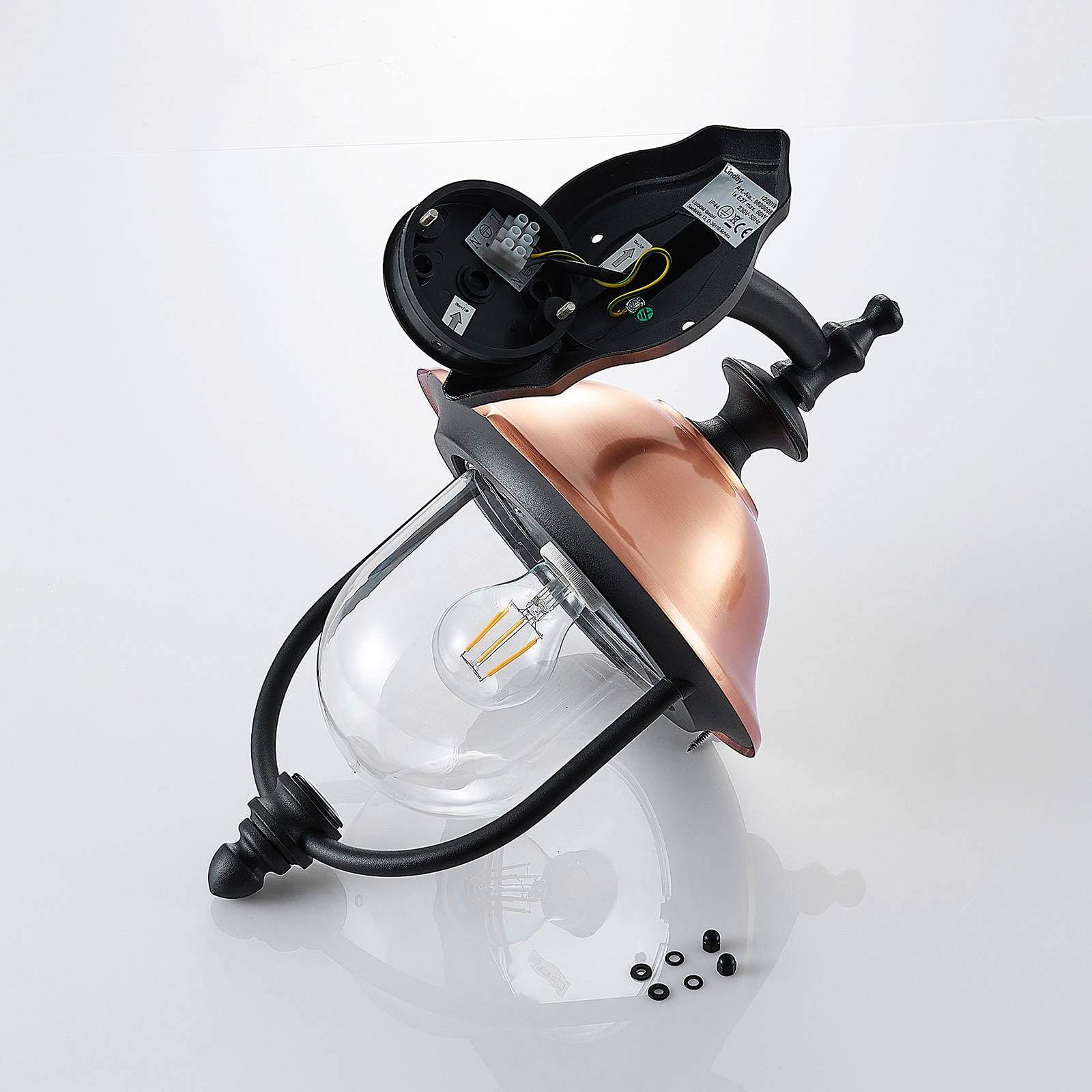 Lindby Wandleuchte außen (Laterne) Clint (spritzwassergeschützt (Retro, Vintage Antik) in Kupfer aus Aluminium (1 flammig E27) - Außenwandleuchten Wandlampe Led Außenlampe Outdoor für
