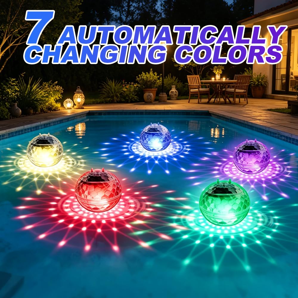 2 Luces Flotantes Piscina Solares, Ø11cm Inflables Bolas Luces solares para Piscina, Impermeables IP44 Solares Esféricas, 7 Colores Cambiantes para Piscina, Jardín, Patio, Césped